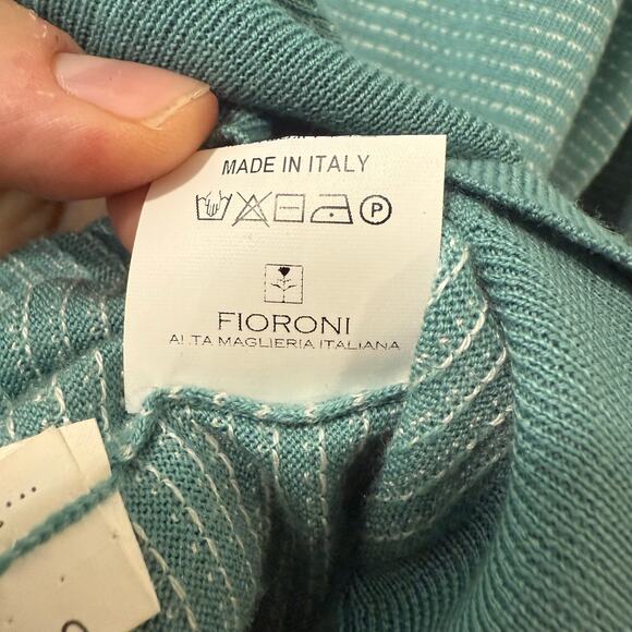 Fioroni Men's Full Zip Sweater Italian Cashmere Silk Wool Blend Blue Aqua 50 Med - Picture 3 of 7